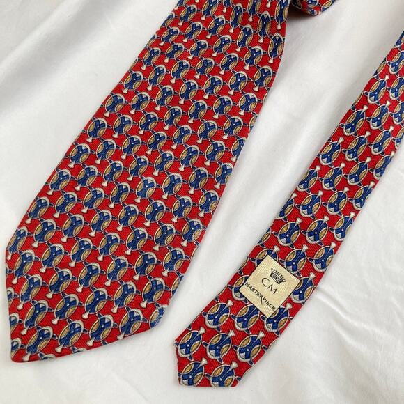 Vintage Countess Mara Short Red Silk Medallion Art Deco Print Wide Tie Designer - Picture 3 of 5